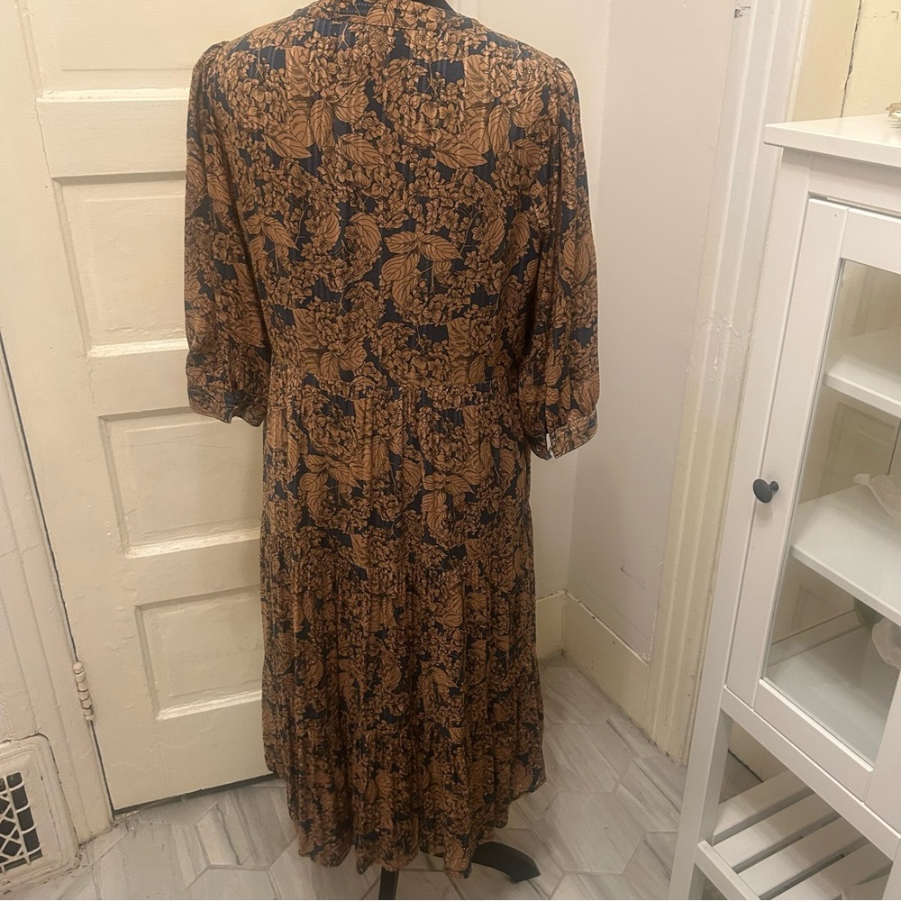 Lollys Laundry Copenhagen Netallic Drop Waist Tiered Floral Print Midi Dress - Picture 10 of 14